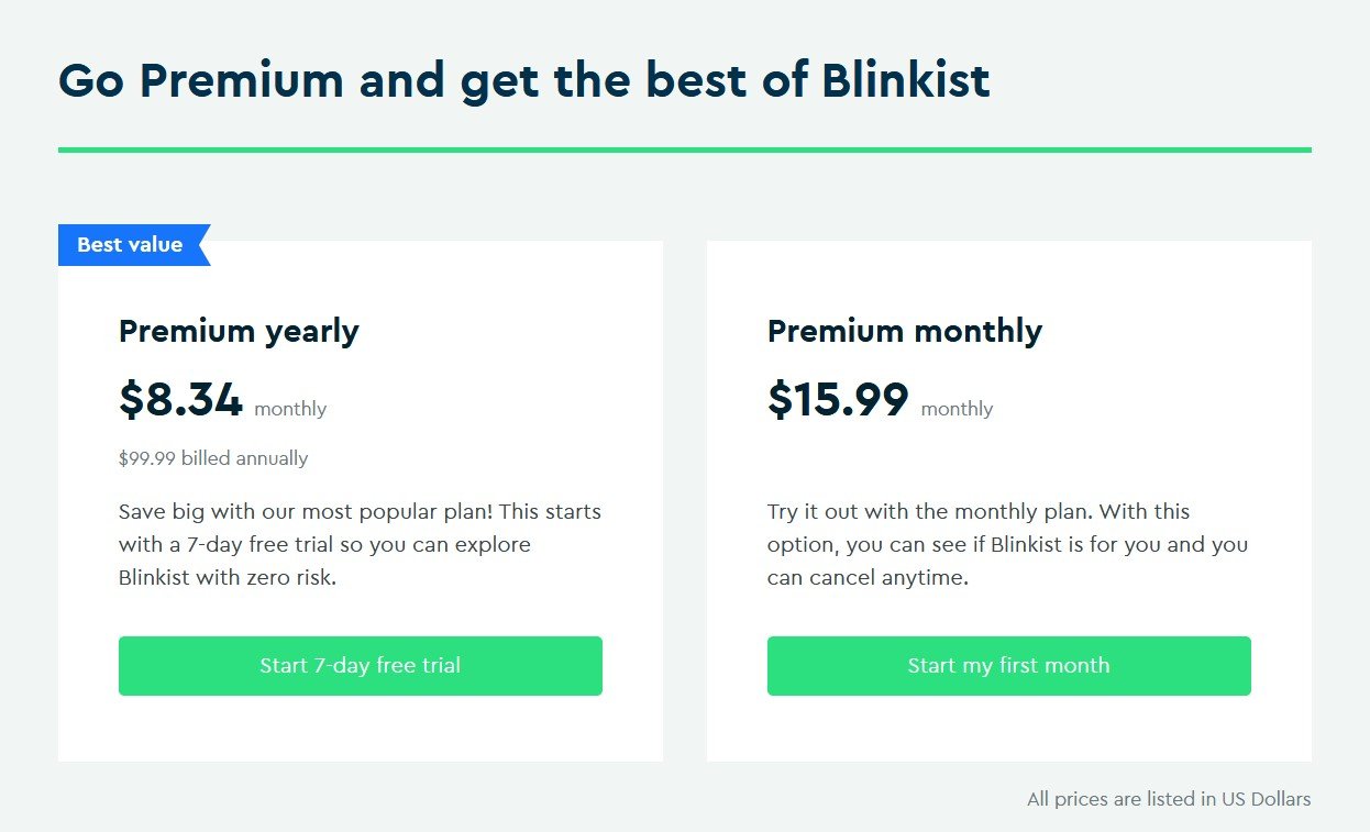 blinkist subscription plans