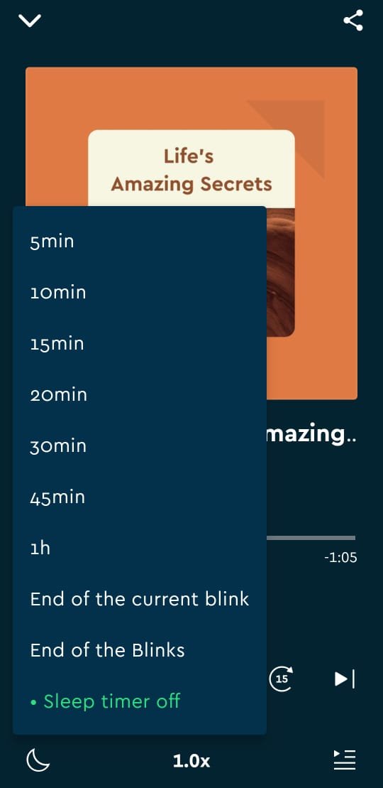 sleep timer in blinkist player