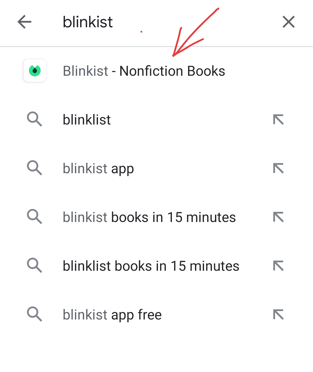 searching Blinkist on playstore