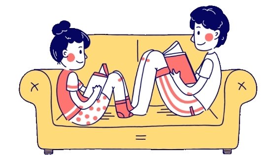two kids having fun while reading book